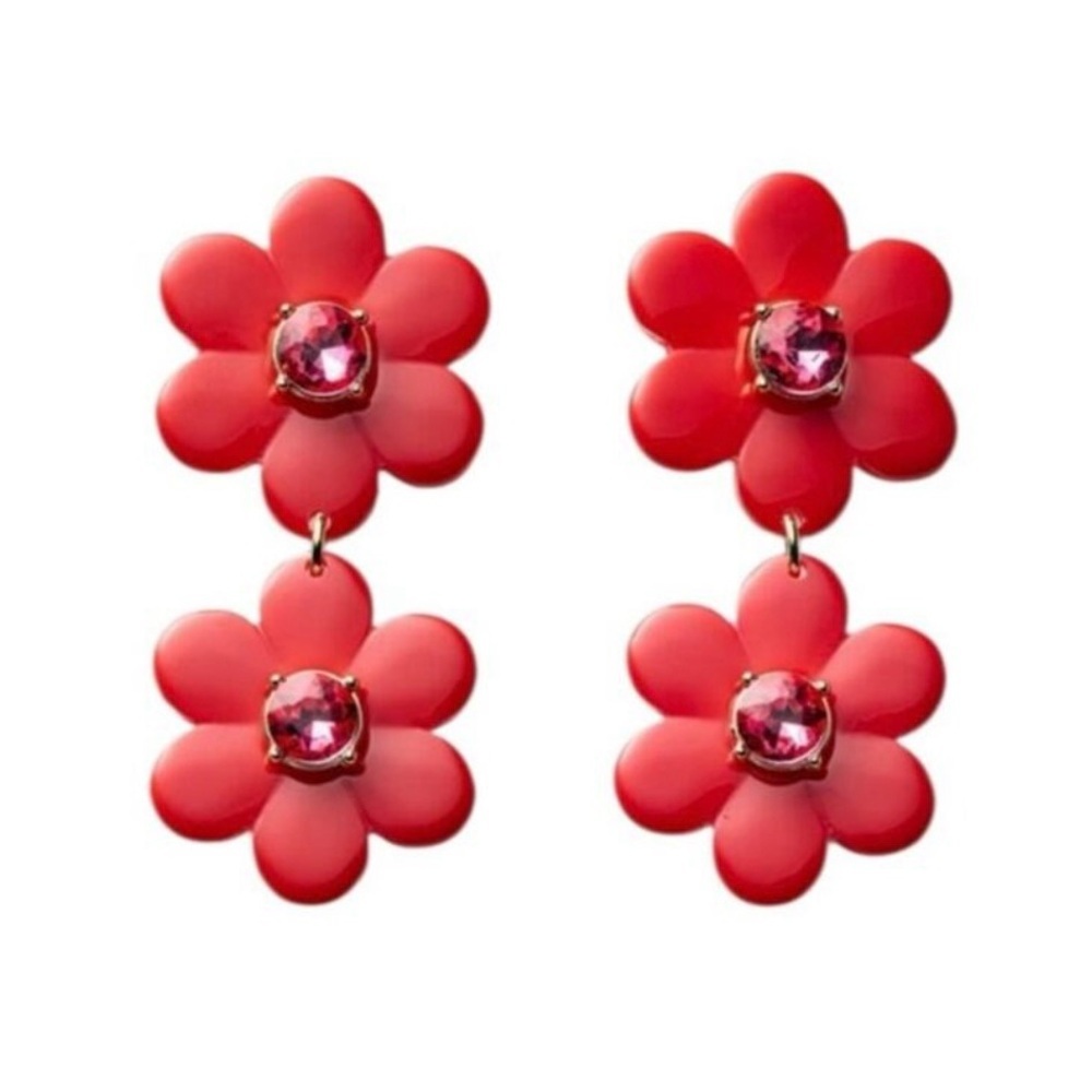Kate Spade X Target Red Flower Earrings Limited Addition Whimsical Retro Fantasy - Picture 3 of 6